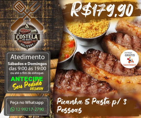 Picanha & Pasta p/ 3 Pessoas