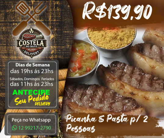 Picanha & Pasta p/ 2 Pessoas